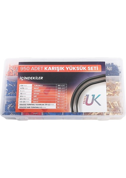 Uk 950 Parça Premium Box Yüksük Kablo Pabuç Soket Kablo Ucu Seti Izolesiz-Izoleli Pabuç Terminal Yüksük Seti