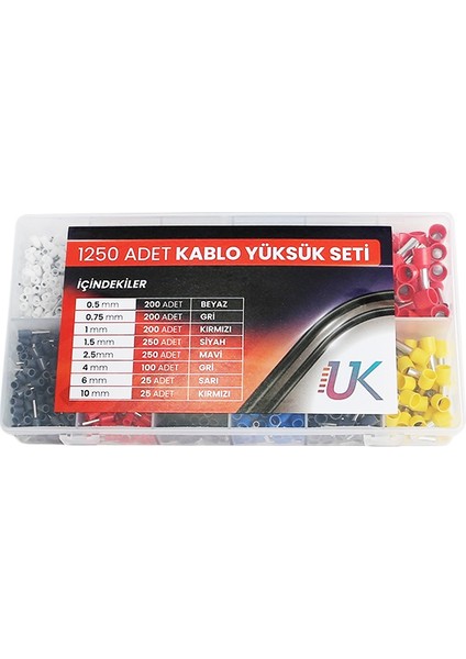 Uk 1250 Adet Premium Box Izoleli Kablo Yüksük Pabuç Kablo Ucu Terminal Seti