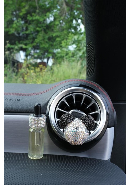 Panda Koku Yaldızlı Kulakları Siyah Taş, Gümüş Baget Taş & Yedek Koku Şişesi