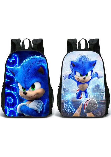 Sonic Temalı Çift Taraflı Öğrenci Sırt Çantası - Açık Mavi (Yurt Dışından)