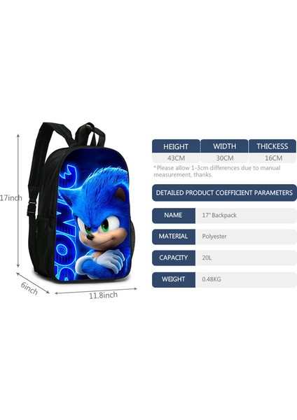 Sonic Temalı Çift Taraflı Öğrenci Sırt Çantası - Açık Mavi (Yurt Dışından)