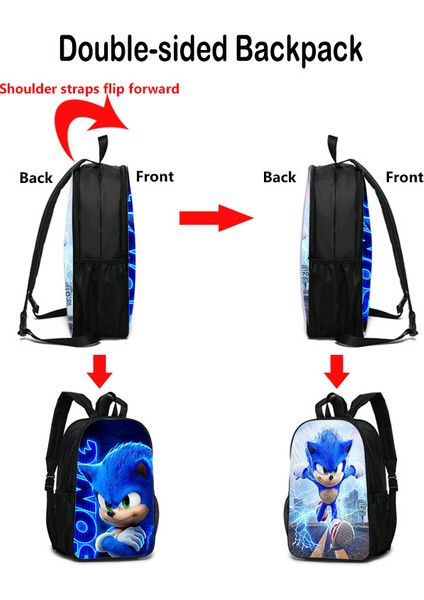 Sonic Temalı Çift Taraflı Öğrenci Sırt Çantası - Açık Mavi (Yurt Dışından)