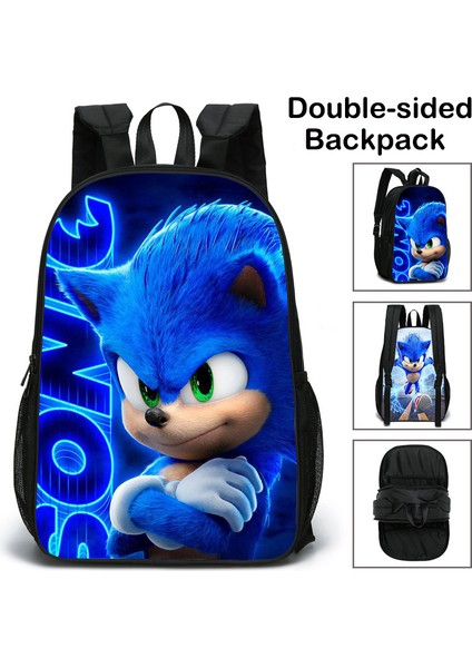 Sonic Temalı Çift Taraflı Öğrenci Sırt Çantası - Açık Mavi (Yurt Dışından)