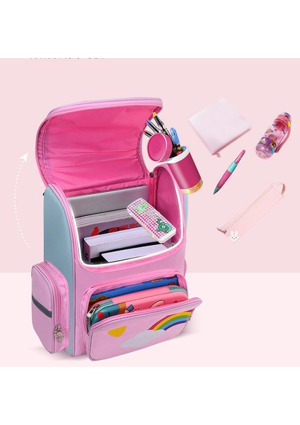 Su Geçirmez Büyük Kapasiteli Sevimli Ilkokul Öğrenci Sırt Çantası - Pembe (Yurt Dışından)