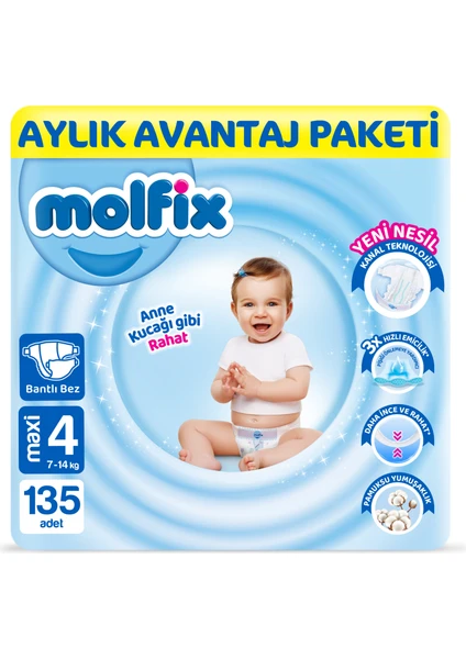 Bebek Bezi 4 Beden Maxi Aylık Avn. Paket 135 Adet