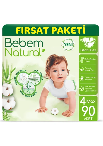 Bebem Natural Bebek Bezi 4 Beden Maxi Fırsat Paketi 90 Adet