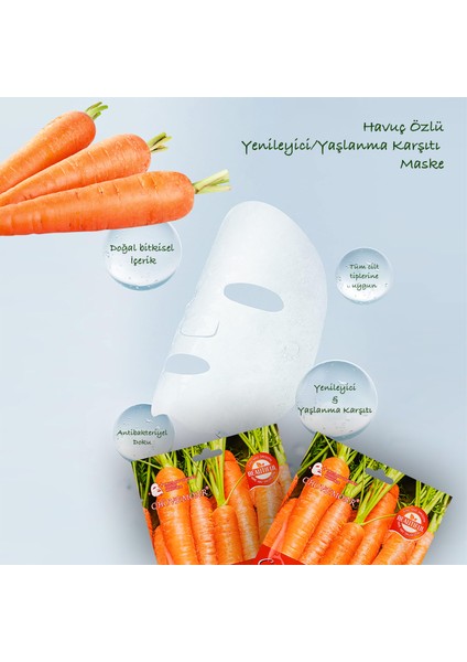 10 Adet Havuçlu Gençleştirici Maske +30 Daucus Carota Sativa Özü Yüz Maskesi XLM98