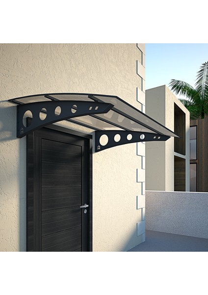 Modern Kapı Üstü Metal Taşıyıcılı Pratik Sundurma - Füme 7016 (125 cm x 100 Cm)