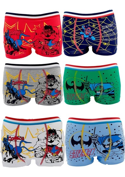 Erkek Çocuk Pamuklu Desenli Boxer 6 Adet