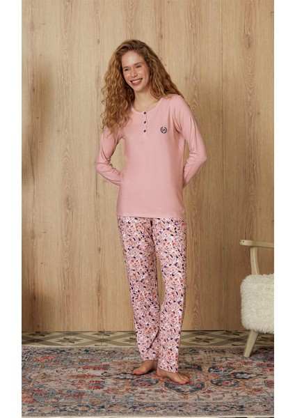 Kadın Pembe Ebru Desenli T-Shirt Pijama Takımı 4264