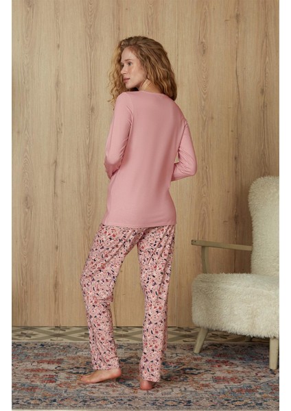 Kadın Pembe Ebru Desenli T-Shirt Pijama Takımı 4264 fiyatları