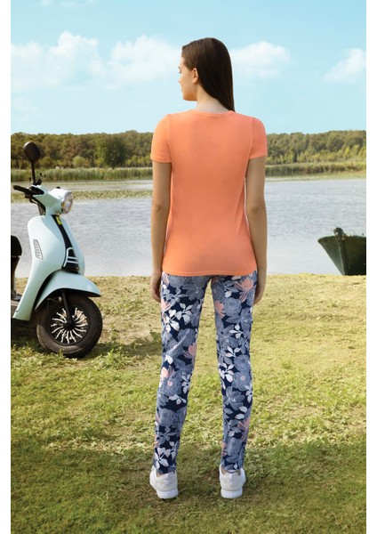 Kadın Çiçek Desen Basklı T-Shirt Pijama Takımı 4293 fiyatları