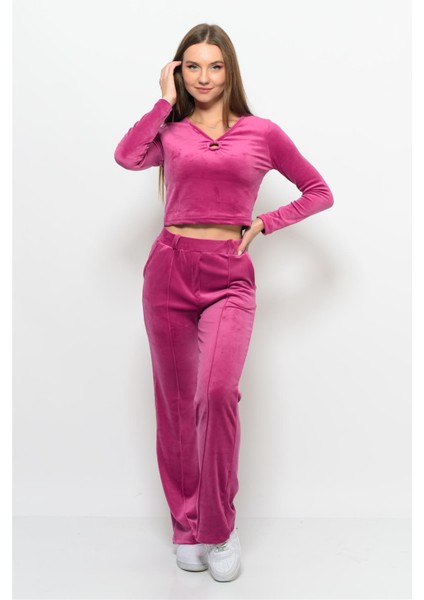Kadın Soft Kadife Pantolon-Bluz Alt Üst Ikili Takım Narçiçeği