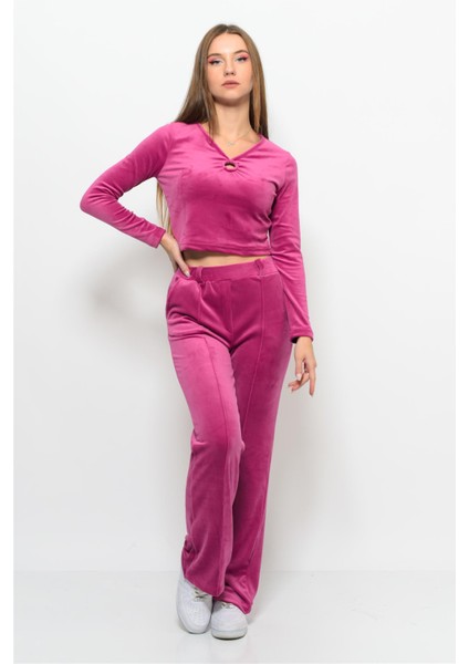 Kadın Soft Kadife Pantolon-Bluz Alt Üst Ikili Takım Narçiçeği