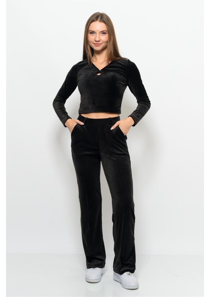 Kadın Soft Kadife Pantolon-Bluz Alt Üst Ikili Takım Siyah modelleri