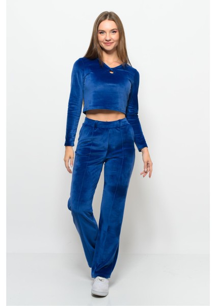 Kadın Soft Kadife Pantolon-Bluz Alt Üst Ikili Takım Lacivert