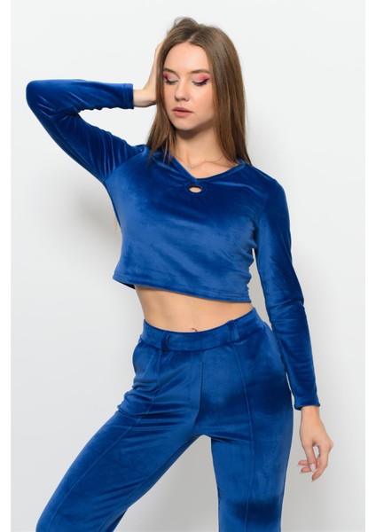 Kadın Soft Kadife Pantolon-Bluz Alt Üst Ikili Takım Lacivert fiyatları