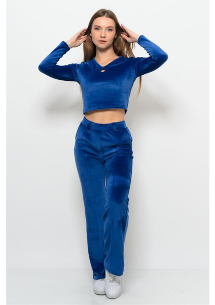 Kadın Soft Kadife Pantolon-Bluz Alt Üst Ikili Takım Lacivert modelleri