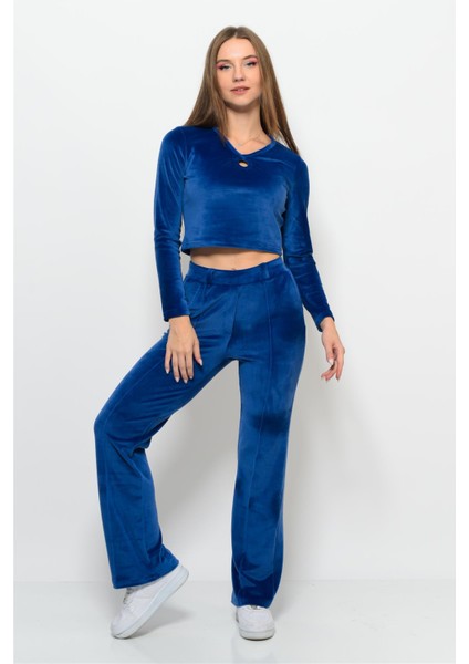 Kadın Soft Kadife Pantolon-Bluz Alt Üst Ikili Takım Lacivert fırsatları
