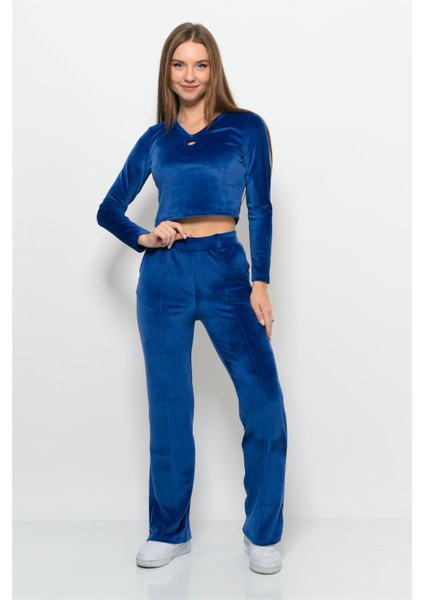 Kadın Soft Kadife Pantolon-Bluz Alt Üst Ikili Takım Lacivert indirimleri