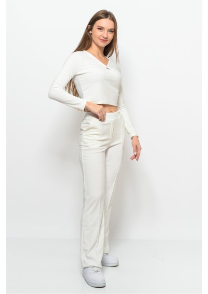 Kadın Soft Kadife Pantolon-Bluz Alt Üst Ikili Takım Beyaz fiyatları