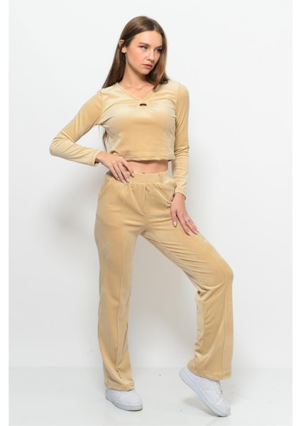 Kadın Soft Kadife Pantolon-Bluz Alt Üst Ikili Takım Bej fiyatları