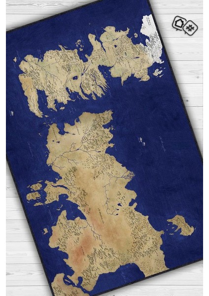 Westeros,Mavi Harita Desenli Modern,Pamuklu Dokuma Tabanlı Yıkanabilir Renkli Game Of Thrones Film Sever Halısı