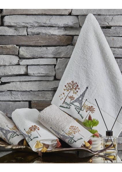 Pamuk Nakışlı ve Püsküllü 50X90cm 4'lü El Havlu Seti - Kod 8030