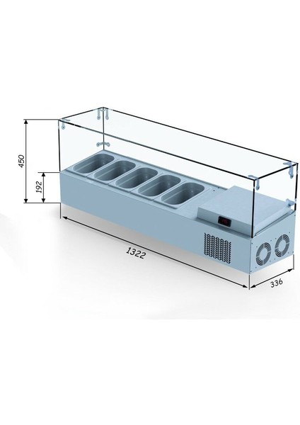 Set Üstü Saladbar - Cam Kapak - 132X34X30 cm - Gn 1/4-150 Küvet