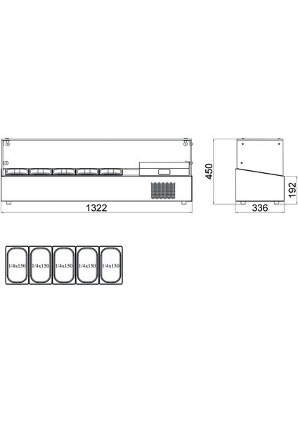 Set Üstü Saladbar - Cam Kapak - 132X34X30 cm - Gn 1/4-150 Küvet fiyatları