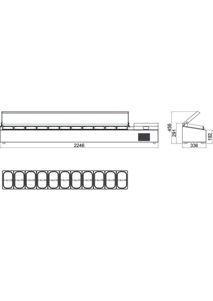 Set Üstü Saladbar - Pleksi Kapak - 225X34X45 cm - Gn 1/4-150 Küvet fiyatları