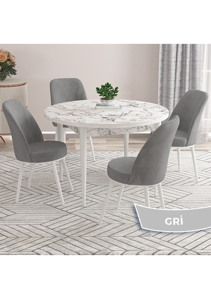 Concept Kea Serisi Yuvarlak Beyaz Mermer Desen Mutfak Masa Takımı ve 4 Babyface Sandalye