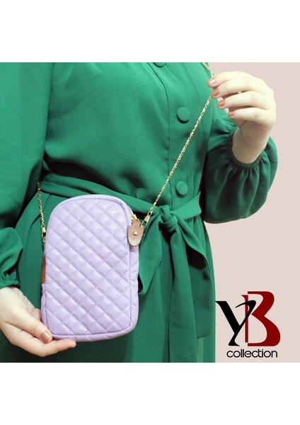 Yb Collection Kapitone Deri Kumaş Zincir Boyun Askılıklı Telefon Çantası Cüzdan Lila AL3943 fiyatları