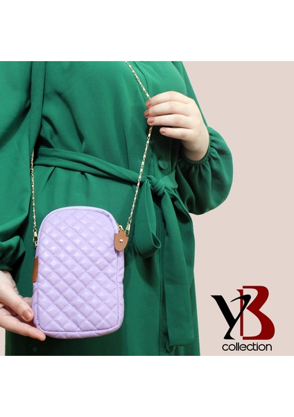 Yb Collection Kapitone Deri Kumaş Zincir Boyun Askılıklı Telefon Çantası Cüzdan Lila AL3943 modelleri