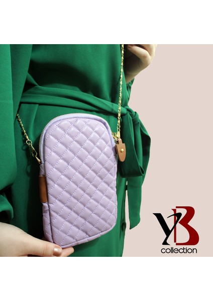 Yb Collection Kapitone Deri Kumaş Zincir Boyun Askılıklı Telefon Çantası Cüzdan Lila AL3943 fırsatları