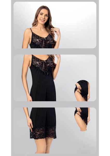 2 Parça Siyah İp Askılı Dantelli Fantezi Kadın Gecelik Takımı fiyatları