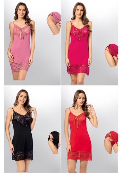 2 Parça Siyah İp Askılı Dantelli Fantezi Kadın Gecelik Takımı modelleri