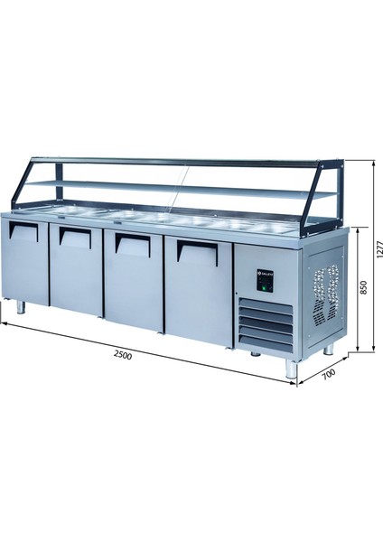 Servis Buzdolabı - 4 Kapılı - Camlı - 230X70X85 cm