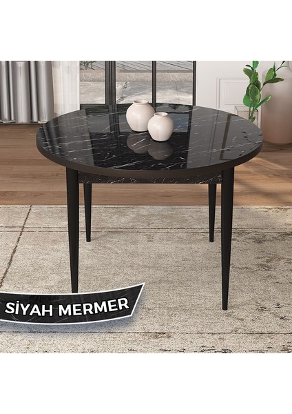 Concept Kea Serisi Yuvarlak Siyah Mermer Desen Mutfak Masa Takımı ve 4 Babyface Sandalye
