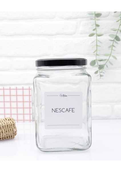 Siyah Kapaklı Cam Nescafe Saklama Kavanozu 1600 ml