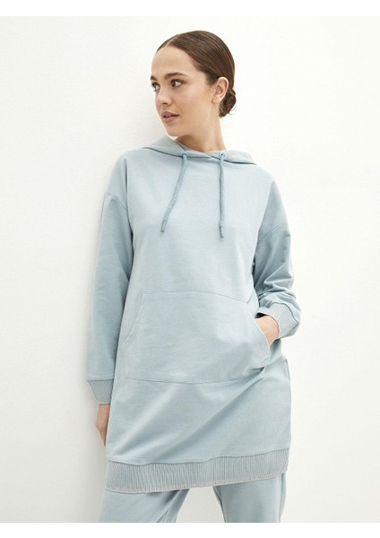 Lcw Modest Kapüşonlu Düz Uzun Kollu Oversize Kadın Sweatshirt Tunik