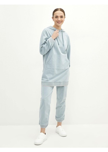 Lcw Modest Kapüşonlu Düz Uzun Kollu Oversize Kadın Sweatshirt Tunik