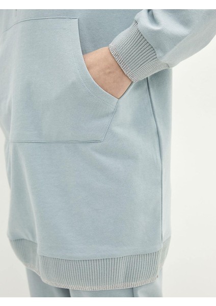 Lcw Modest Kapüşonlu Düz Uzun Kollu Oversize Kadın Sweatshirt Tunik