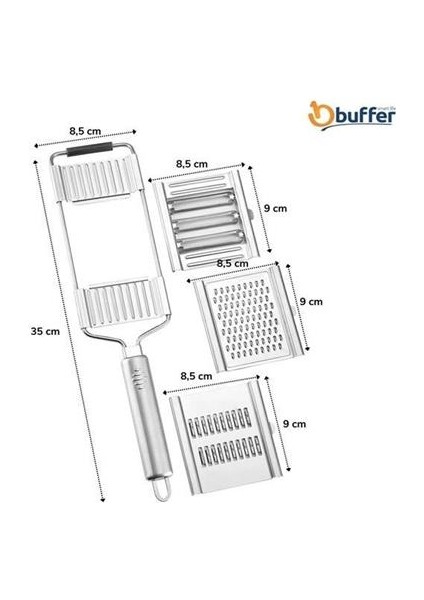 Ayarlanabilir 3 Farklı Başlıklı Tutmalı Sebze Dilimleyici Peynir Rendeleyici