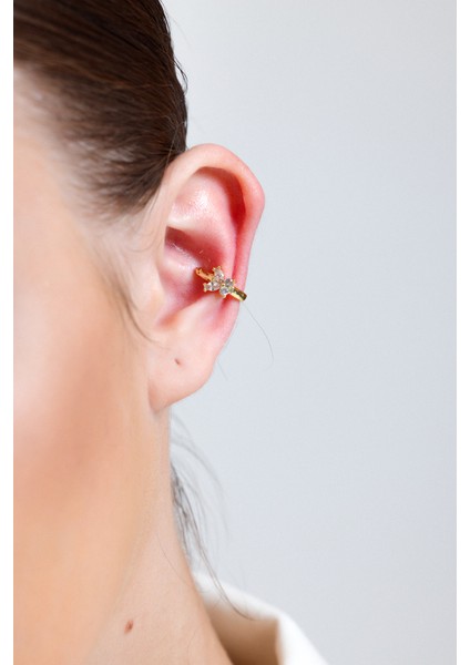 Kadın Gold Markiz Taşlı Kelebek Earcuff