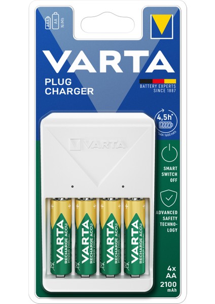 VARTA Plug Şarj Cihazı +4 adet 2100mAh AA Şarj Edilebilir Pil