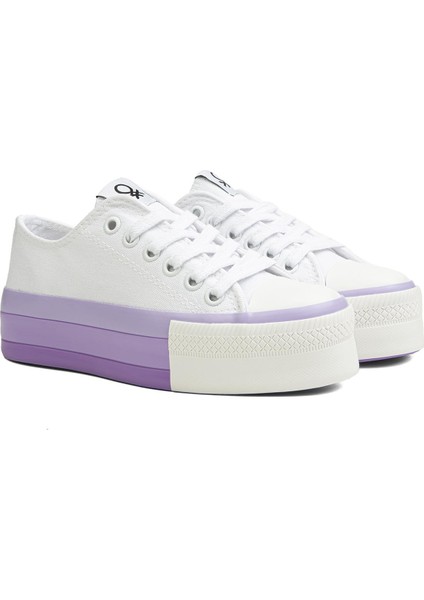 Benetton® | BN-30937 - 3114 Beyaz Lila - Kadın Spor Ayakkabı