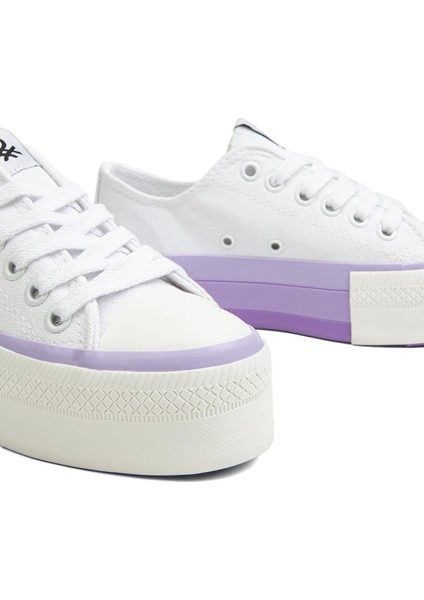 Benetton® | BN-30937 - 3114 Beyaz Lila - Kadın Spor Ayakkabı