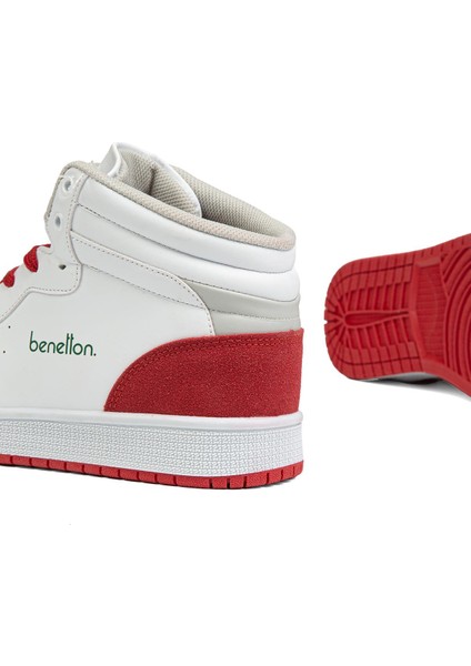 Benetton® | BN-30868 - 3471 Beyaz Kırmızı - Kadın Spor Ayakkabı