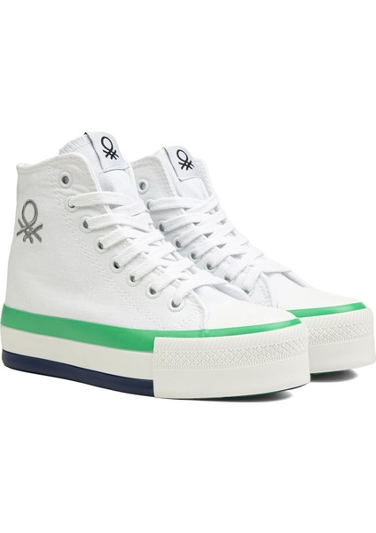 Benetton® | BN-30944 - 3114 Beyaz Yesil - Kadın Spor Ayakkabı